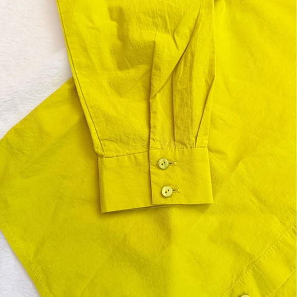 Eileen Fisher Organic Cotton Poplin Collar Short Shirt - Size Small - Chartreuse - Picture 5 of 14